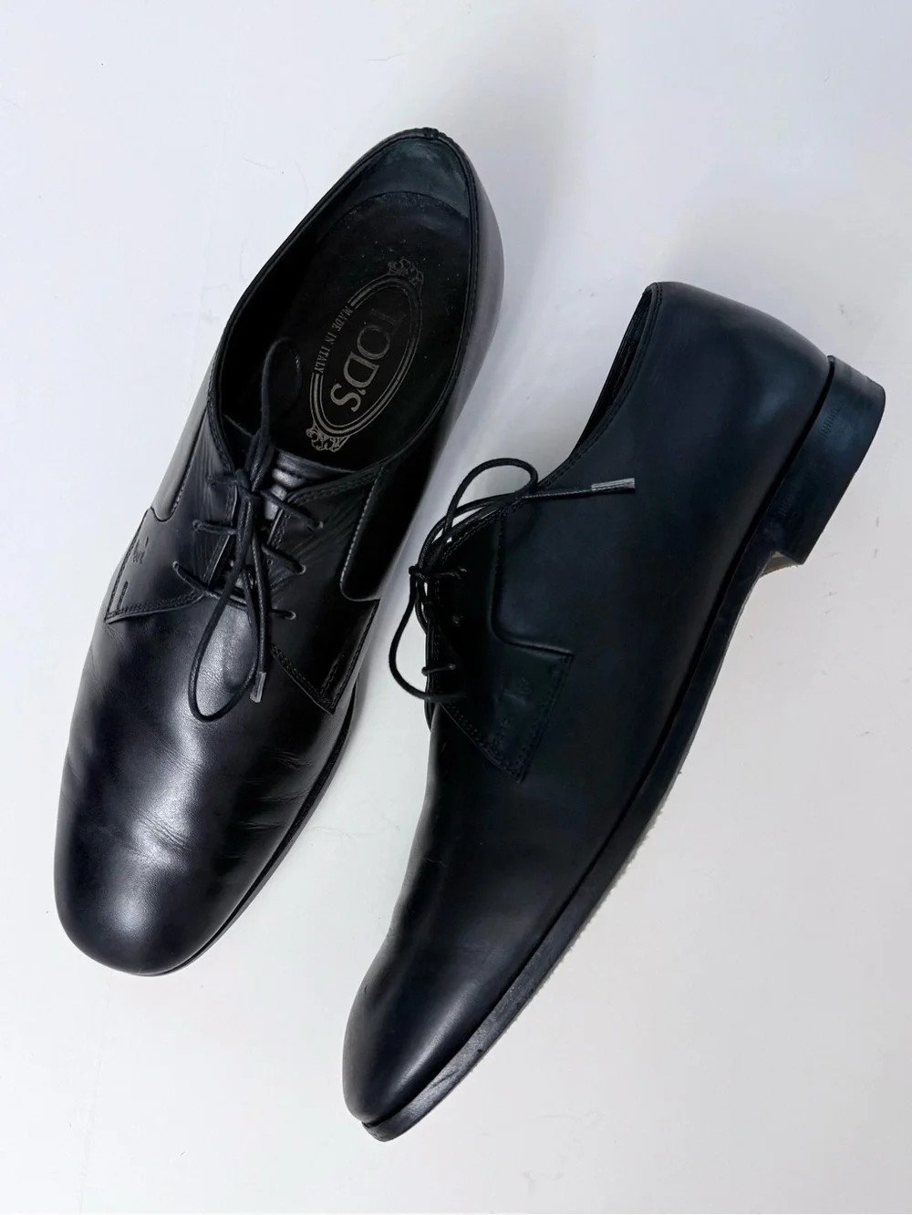 Tod's Smooth Leather Derby Lace-Up Plain Toe Dress Shoes in Black Men’s Size 7